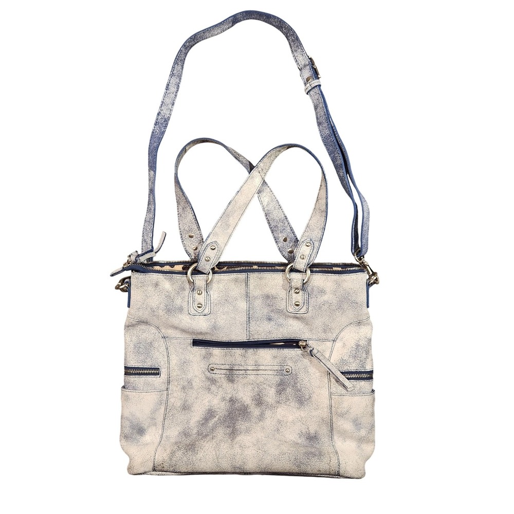Vintage Nino Bossi Handbag Womens Blue Genuine Leather Shoulder Bag Tote Purse